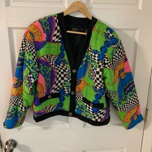 Vintage Collectibles Diane Gilman Silk Paisley Checkered Bright Art Print Jacket